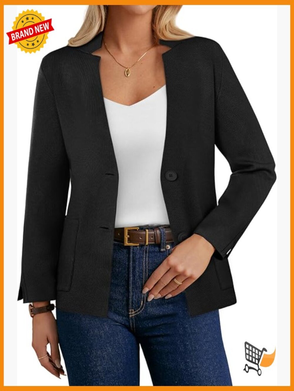 Knit Blazer Business Casual Long Sleeve Suit Jacket Work Cardigan with Pockets